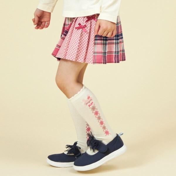 格紋百褶蝴蝶結裝飾裙褲（90～160）