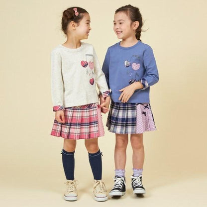 格紋百褶蝴蝶結裝飾裙褲（90～160）