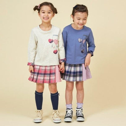 格紋百褶蝴蝶結裝飾裙褲（90～160）