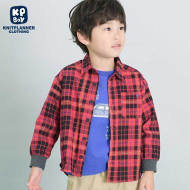 KPBOY 先染格子長袖襯衫(90～150)