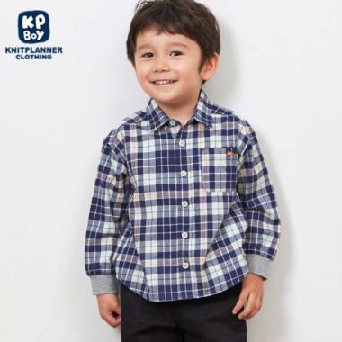KPBOY 先染格子長袖襯衫(90～150)
