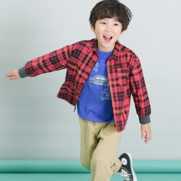 KPBOY 先染格子長袖襯衫(90～150)