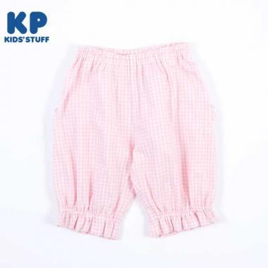 兔子圖案蕾絲後荷葉邊六分格子褲