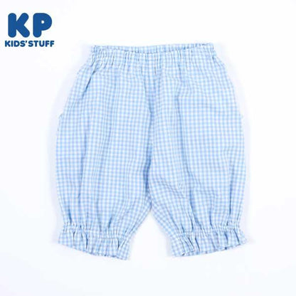 兔子圖案蕾絲後荷葉邊六分格子褲