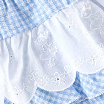 兔子圖案蕾絲後荷葉邊六分格子褲