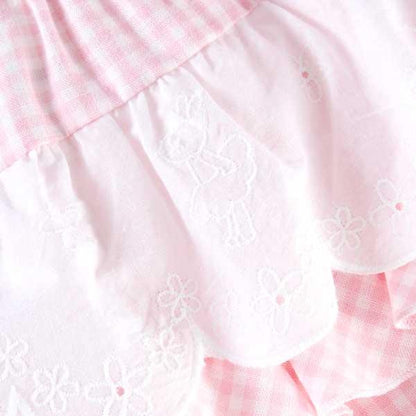 兔子圖案蕾絲後荷葉邊六分格子褲