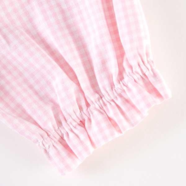 兔子圖案蕾絲後荷葉邊六分格子褲