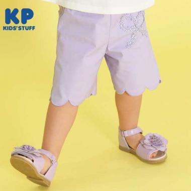 荷葉邊剪裁彈力府綢五分褲(90)