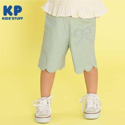 荷葉邊剪裁彈力府綢五分褲(90)