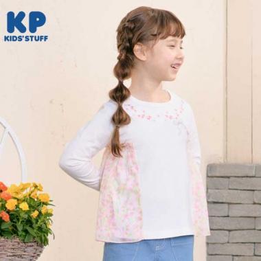 甜豌豆花紋雪紡拼接T恤（100～130）