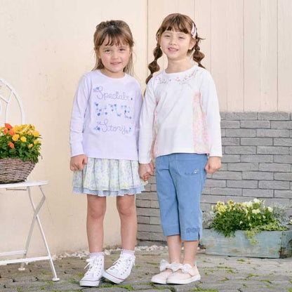 甜豌豆花紋雪紡拼接T恤（100～130）