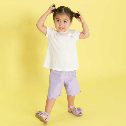 荷葉邊剪裁彈力府綢五分褲(90)