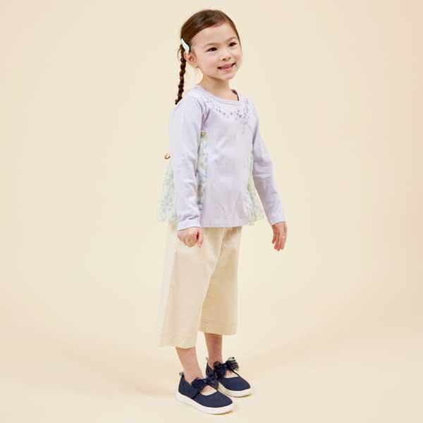 甜豌豆花紋雪紡拼接T恤（100～130）