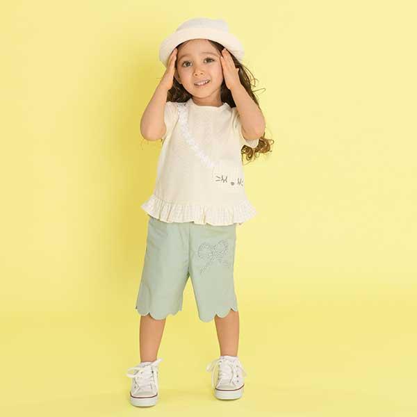 荷葉邊剪裁彈力府綢五分褲(90)