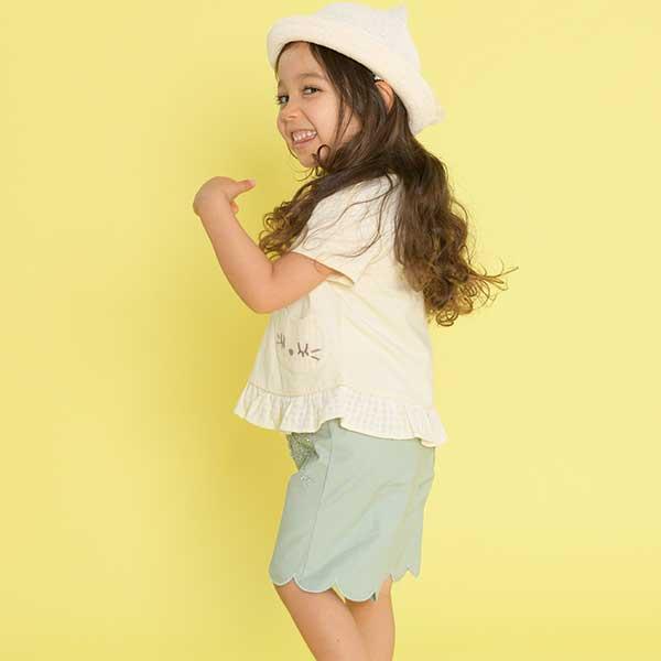 荷葉邊剪裁彈力府綢五分褲(90)