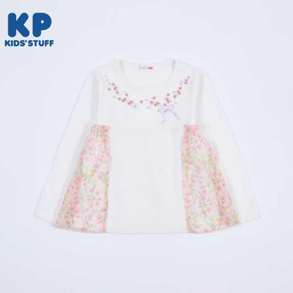 甜豌豆花紋雪紡拼接T恤（100～130）