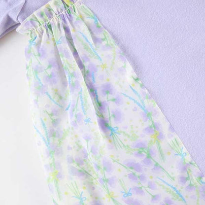 甜豌豆花紋雪紡拼接T恤（100～130）