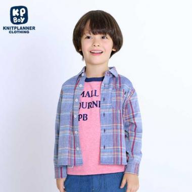 格子圖案長袖襯衫（100～130）