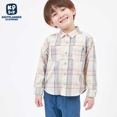 格子圖案長袖襯衫（100～130）