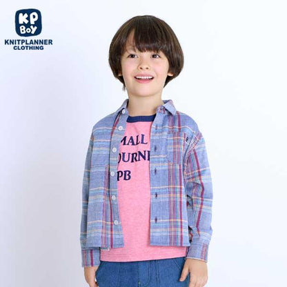 格子圖案長袖襯衫（100～130）