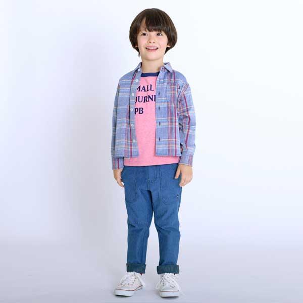 格子圖案長袖襯衫（100～130）