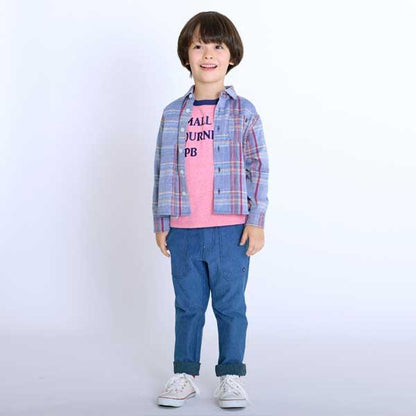 格子圖案長袖襯衫（100～130）