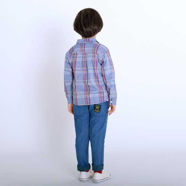 格子圖案長袖襯衫（100～130）