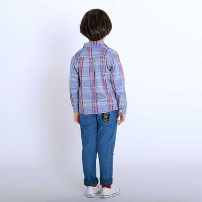 格子圖案長袖襯衫（100～130）