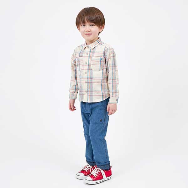格子圖案長袖襯衫（100～130）