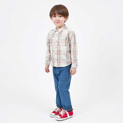 格子圖案長袖襯衫（100～130）