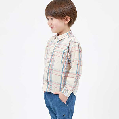 格子圖案長袖襯衫（100～130）