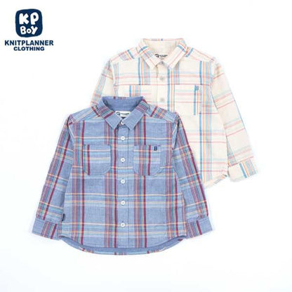 格子圖案長袖襯衫（100～130）