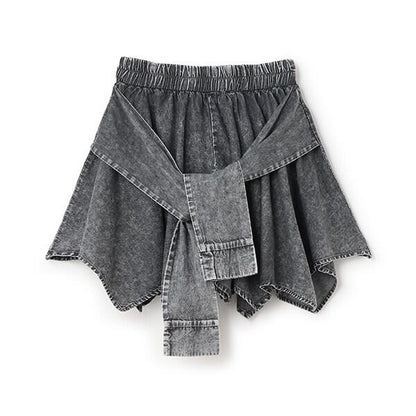 【LTXC】腰帶風牛仔裙褲