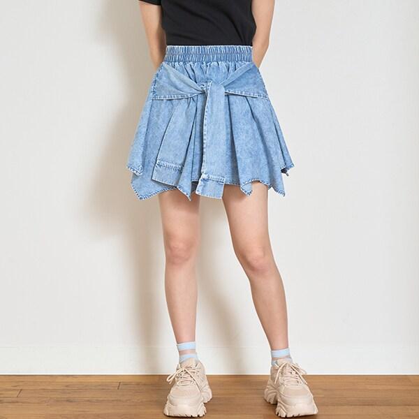 【LTXC】腰帶風牛仔裙褲