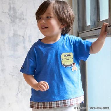 新幹線下襬格紋貼布短袖T恤