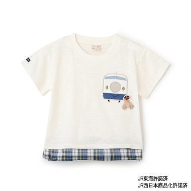 新幹線下襬格紋貼布短袖T恤