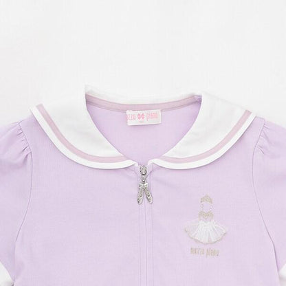 【芭蕾】前開襟水手領短袖連衣裙