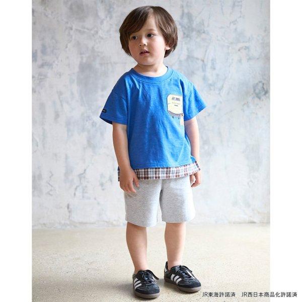 新幹線下襬格紋貼布短袖T恤