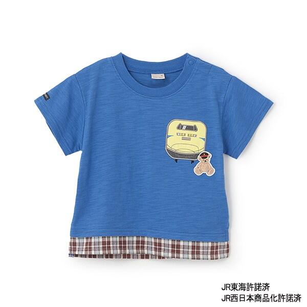 新幹線下襬格紋貼布短袖T恤