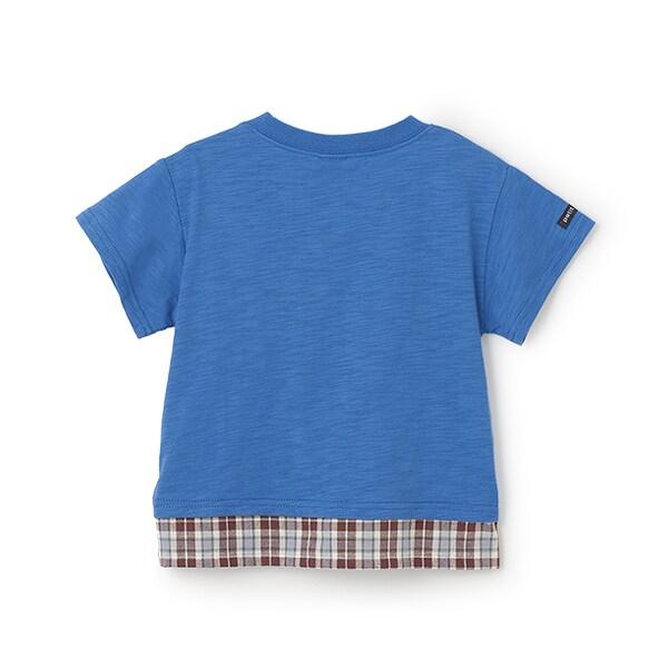 新幹線下襬格紋貼布短袖T恤