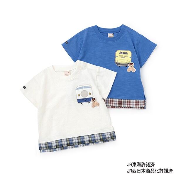 新幹線下襬格紋貼布短袖T恤