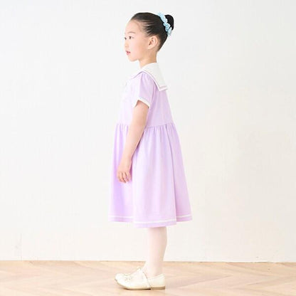 【芭蕾】前開襟水手領短袖連衣裙