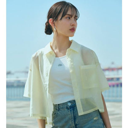 【接觸冷感/清涼】短袖透視襯衫