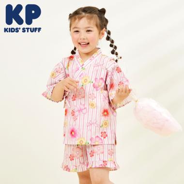 甚平 條紋×花蝴蝶結圖案