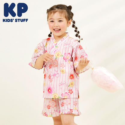 甚平 條紋×花蝴蝶結圖案