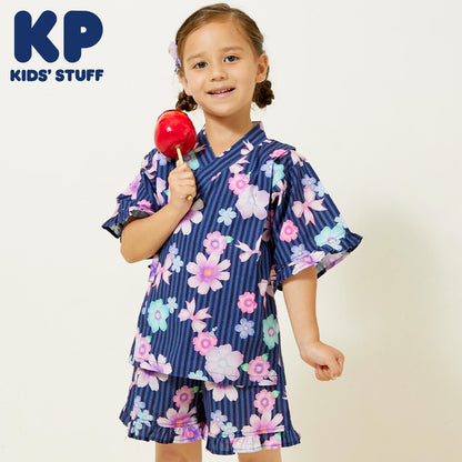 甚平 條紋×花蝴蝶結圖案