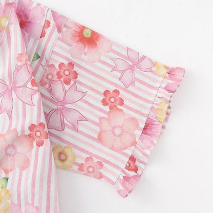 甚平 條紋×花蝴蝶結圖案