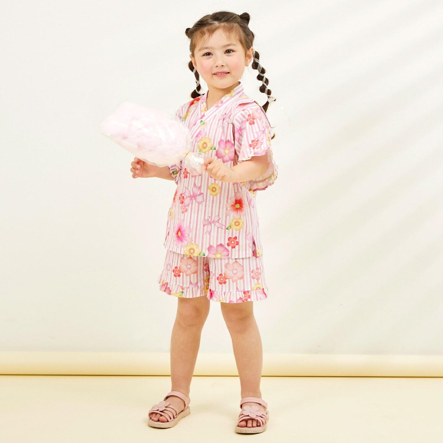 甚平 條紋×花蝴蝶結圖案