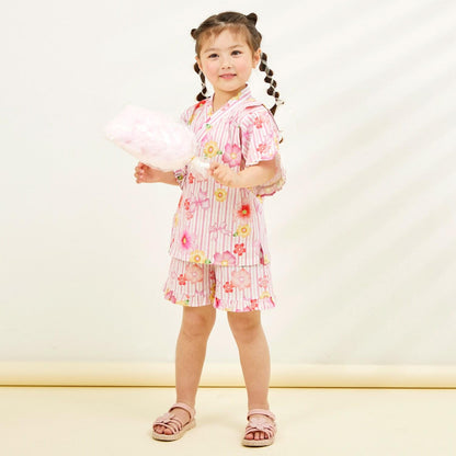 甚平 條紋×花蝴蝶結圖案