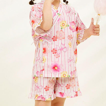 甚平 條紋×花蝴蝶結圖案